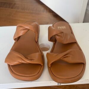 PAIGE Cognac Knotted Leather Slide Sandals
